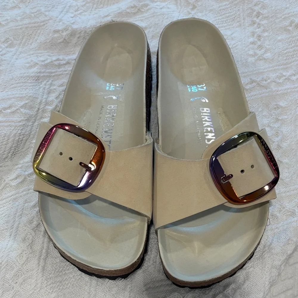 Birkenstock Women's Beige Sandals with Multicolor Buckle, new - Picture 3 of 5